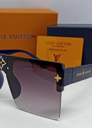 Окуляри в стилі louis vuitton маска жіночі сонцезахисні сіро фіолетовий градієнт в темно синій оправі