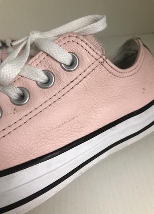 Женские кожаные кеды converse (конверс 37.5-38 рр 24.5 см оригинал бело-розовые)8 фото