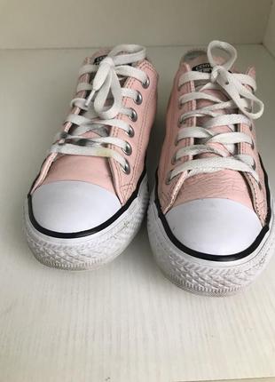 Женские кожаные кеды converse (конверс 37.5-38 рр 24.5 см оригинал бело-розовые)10 фото