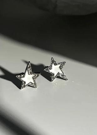 Сережки серьги зі стразами зірки зірочки білі якісні стильні модні нові сріблясті 2