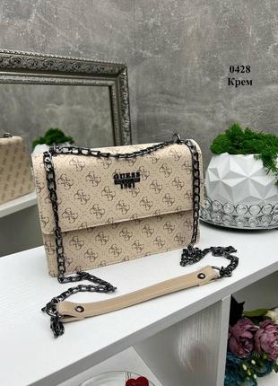 Сумка, сумочка міні, клатч бежевий з логотипом на ланцюжку