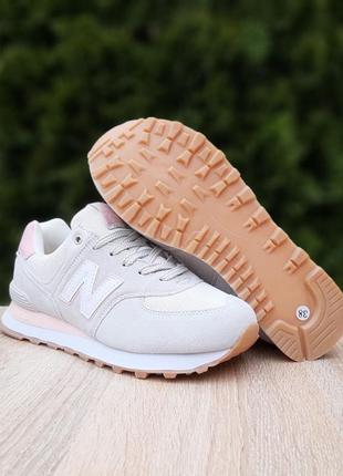 Женские замшевые кроссовки светлые качественные в стиле nb new balance 574агт удобные4 фото