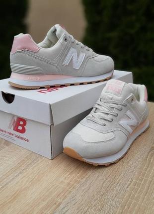 Женские замшевые кроссовки светлые качественные в стиле nb new balance 574агт удобные6 фото