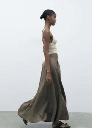 Крутая длинная юбка zara из льна и лиоцелла. шикарный цвет.3 фото