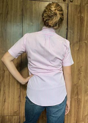 Белая рубашка в розовую полоску polo ralph lauren, короткий рукав, размер s-m3 фото