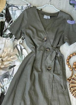 Стильное оливковое платье из льна и вискозы asos2 фото