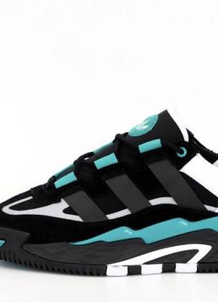 Чоловічі рефлективні кросівки adidas niteball black white blue (адідас найтболл чорні з бірюзовим)41-455 фото