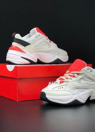 Женские кроссовки nike м2k tekno кожаные бежевые оранжевые3 фото