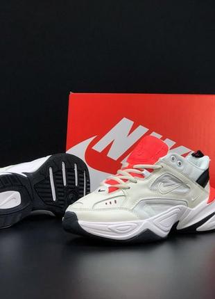 Женские кроссовки nike м2k tekno кожаные бежевые оранжевые4 фото