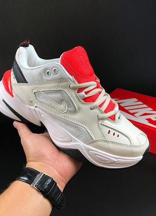 Жіночі кросівки nike m2k tekno шкіряні бежеві помаранчеві