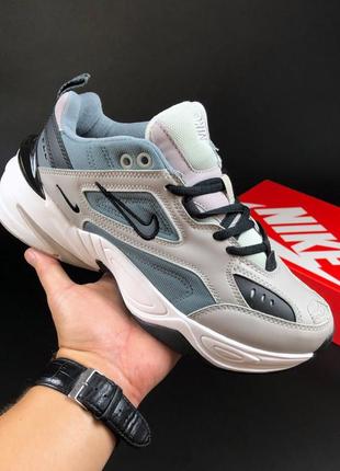 Женские кроссовки nike м2k tekno кожаные серые