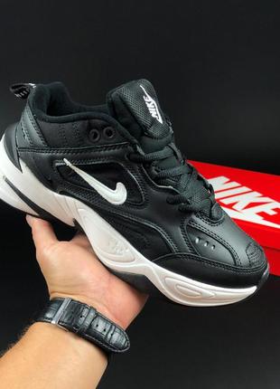 Женские кроссовки nike м2k tekno кожаные черные белые