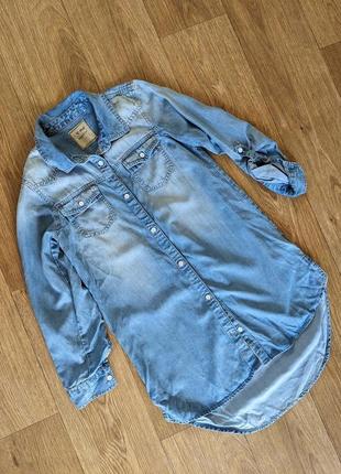 Джинсовая удлиненная рубашка блузка некст next 10 лет 140 см1 фото