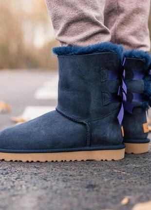 Жіночі зимові чоботи ugg bailey bow в темно синьому кольорі /осінь/зима/весна😍2 фото