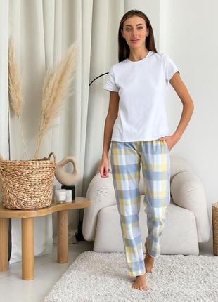 Женский домашний комплект фланель 3в1 cosy (рубашка+штаны+футболка) жёлтый/серый2 фото