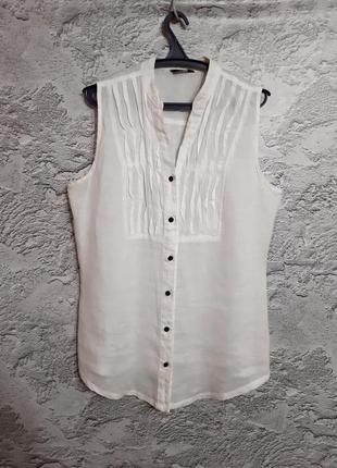 Белоснежная блузочка из натурального льна 18 размера1 фото