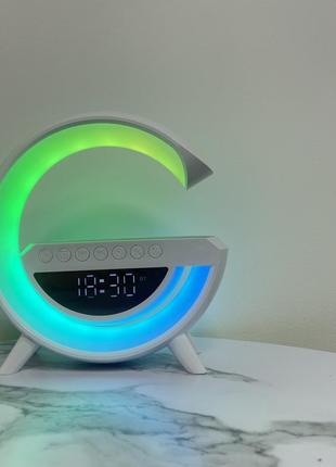 Настільна лампа, нічник кp-3431 rgb 3-in-1 rainbow light-wireless charger-speaker з bluetooth колонкою