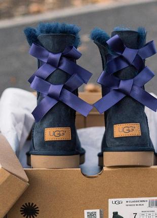 Женские зимние сапоги ugg bailey bow в темно синем цвете /осень/зима/весна😍5 фото