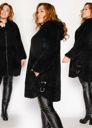 Жіноче коротке пальто з альпаки з капюшоном3 фото