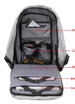 Міський рюкзак-антизлодій bobby 45х30х16,5 см, чорний/надійний універсальний рюкзак для ноутбука. чорний (100)3 фото