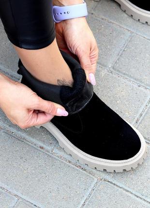 Замшевые черные женские ботинки на флисе,демисезон на резинке 36,37,38,39,408 фото