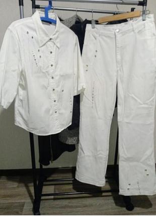 Женский белый брючный костюм, костюм женский, белый котоновый костюм, распродажа, женская обувь, женская одежда