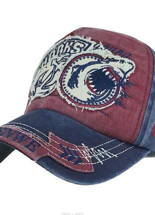 Бейсболка sharks кепка котон колір синій з червоним