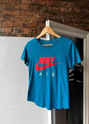 Nike air women's blue t-shirt center logo женская футболка