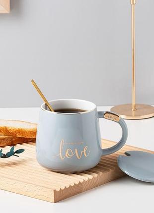 Кухоль заварювальна з ложкою love 6883 420 мл сірий