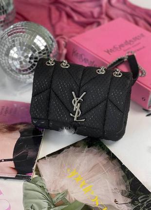 Женская сумка yves saint laurent puff mini black croco ив сен лоран  кросс боди8 фото