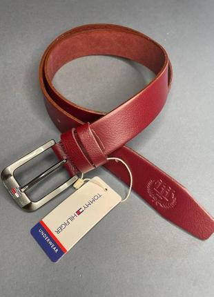 Шкіряний ремінь tommy hilfiger класичний бордовий