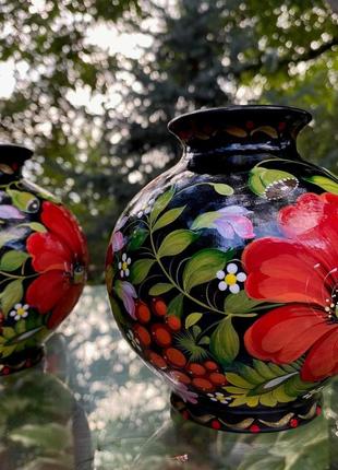 🌾 керамічна вазочка для сухоцвітів: мистецтво петриківського розпису ❤️розміром 13х12 см4 фото
