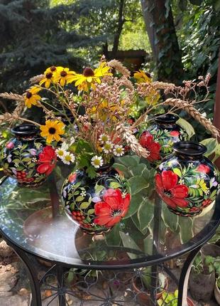 🌾 керамічна вазочка для сухоцвітів: мистецтво петриківського розпису ❤️розміром 13х12 см1 фото