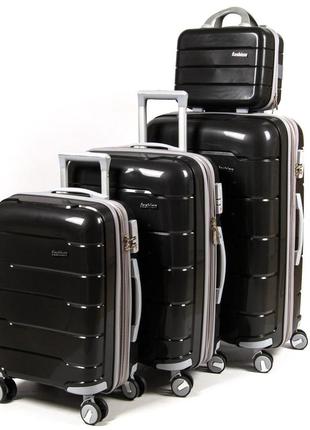 Набір пластикових валіз + косметичка 4 шт abs-пластик fashion 811 black2 фото