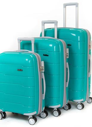 Комплект чемоданов пластиковых 3 шт abs-пластик fashion 810 dark-green1 фото