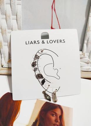 Комплект моно сережок liars lovers, сріблясті сережки asos підвіски пусети