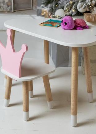 Белый столик тучка и стульчик корона детский розовый. белоснежный детский столик3 фото