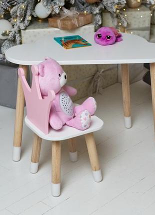 Білий столик хмарка і стільчик корона дитячий рожевий. білосніжний дитячий столик8 фото
