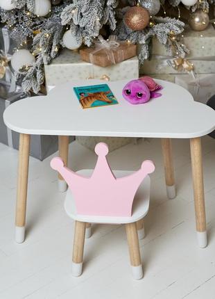 Белый столик тучка и стульчик корона детский розовый. белоснежный детский столик1 фото