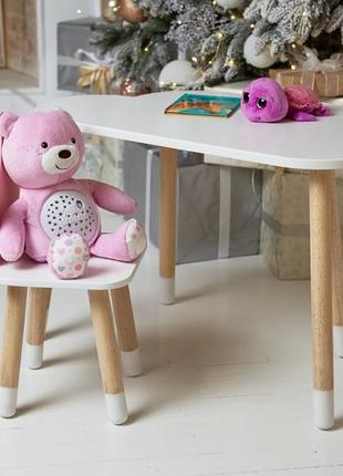 Белый столик тучка и стульчик корона детский розовый. белоснежный детский столик5 фото