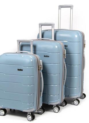 Комплект чемоданов пластиковых 3 шт abs-пластик fashion pp-1 810 grey-blue