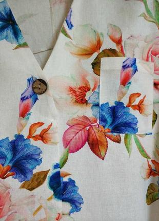 Актуальная блуза блузка рубашка лен льняная lino linen оверсайз цветочный принт цветы бренд carina ricci made in italy, р.м6 фото