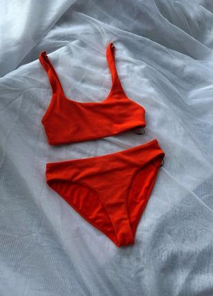 Женский яркий красный купальник раздельный оранжевый топ и трусики комплект примарк primark