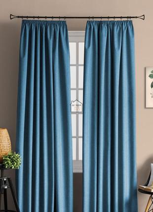 Плотные шторы блэкаут котоновый №8 синий цвет, в спальню, зал и кухню, 2 шторы