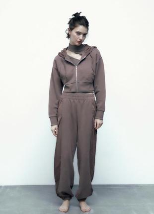 Штани джогери комбіновані коричневі zara s