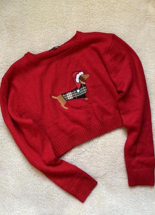 Вкорочений светр з таксою/новорічний светр від prettylittlething.