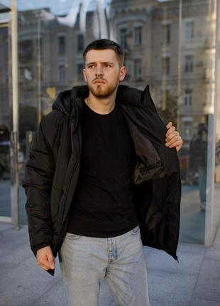 Куртка мужская зимняя до -25*с теплая light черная | пуховик мужской зима с капюшоном7 фото