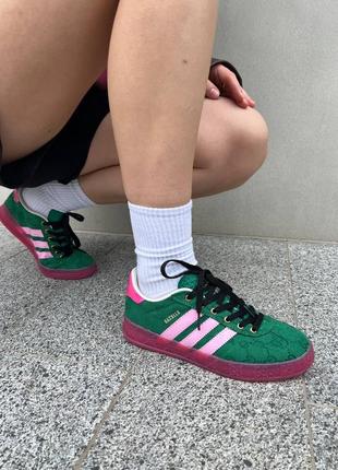 Женские кроссовки зеленые с розовым gucc1 x adidas logo green pink9 фото
