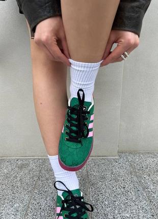 Женские кроссовки зеленые с розовым gucc1 x adidas logo green pink4 фото