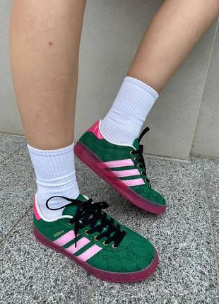 Женские кроссовки зеленые с розовым gucc1 x adidas logo green pink8 фото